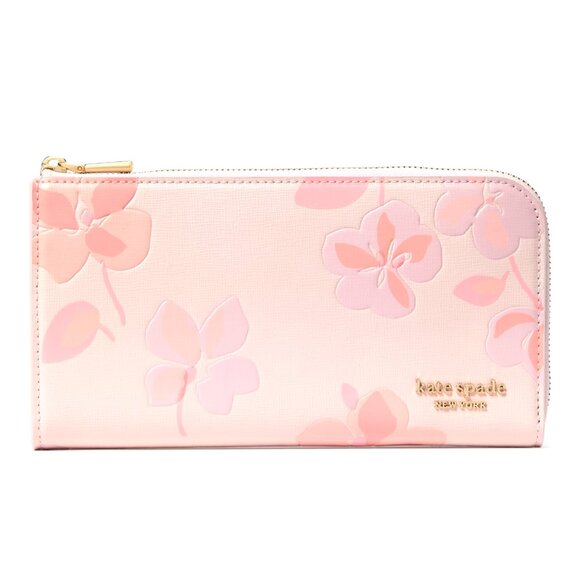 New Kate Spade Devin Spring Pansies Zip-around Continental Wallet Blush Cloud - Picture 1 of 4